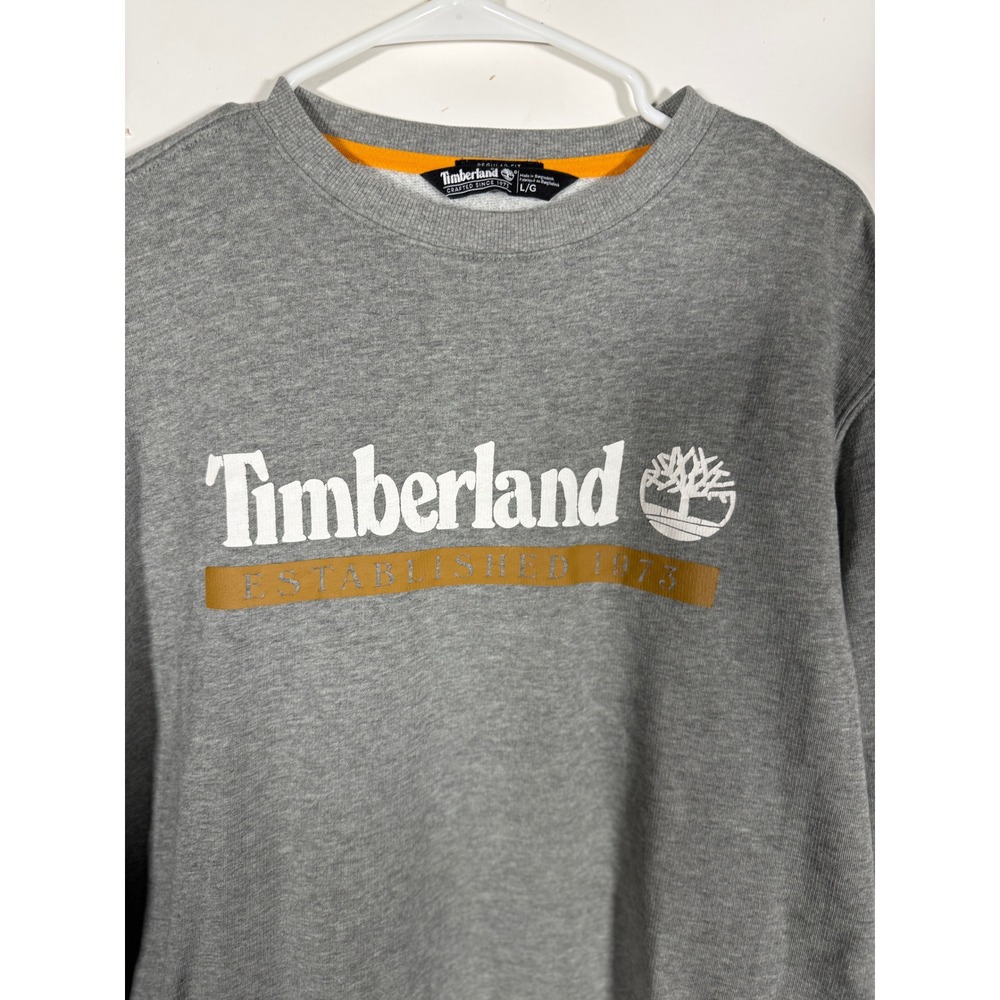 Timberland Mens Gray Graphic Logo Crewneck Sweatshirt Large Regular Fit Pullover